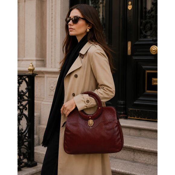 Etienne Aigner Handbags - Etienne Aigner Oxblood Leather Lion Head Satchel Bag Vintage 60s 70s Avant Garde